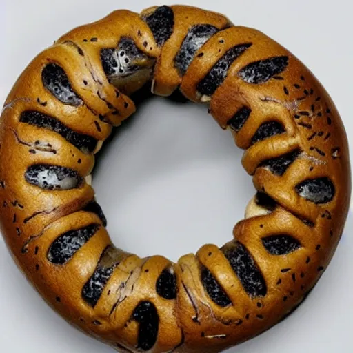 Prompt: a sculpture of a bagel by damien hirst