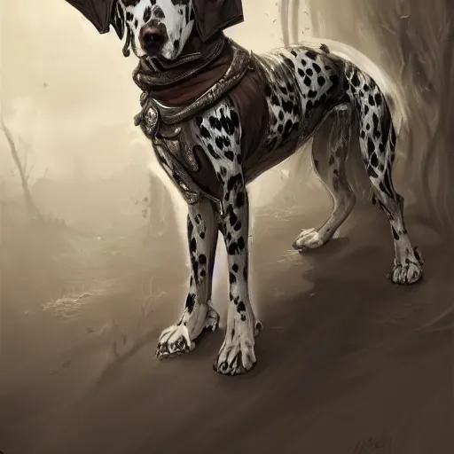 Prompt: anthropomorphic dalmatian dog mage, D&D, fantasy, intricate, elegant, highly detailed, digital painting, artstation, concept art, matte, sharp focus, illustration, hearthstone