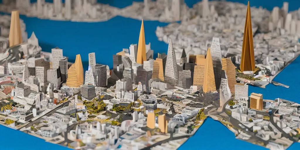 Prompt: paper craft diorama of the city of San Francisco origami