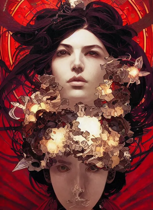 Prompt: symmetry! portrait of sandman, red spike aura in motion, floating pieces, painted art by tsuyoshi nagano, greg rutkowski, artgerm, alphonse mucha, spike painting