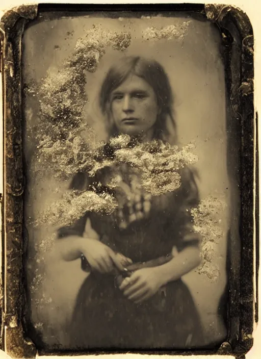 Image similar to old wetplate daguerreotype portrait, explosion of data fragments, fractal, intricate, elegant, highly detailed, parallax, leica, medium format, subsurface scattering, by oskar kokoschka