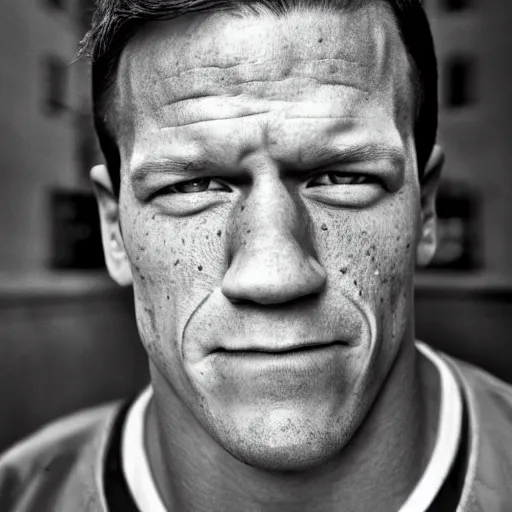 Image similar to closeup portrait of John Cena , new york back street , by Steve McCurry and David Lazar, natural light, detailed face, CANON Eos C300, ƒ1.8, 35mm, 8K, medium-format print