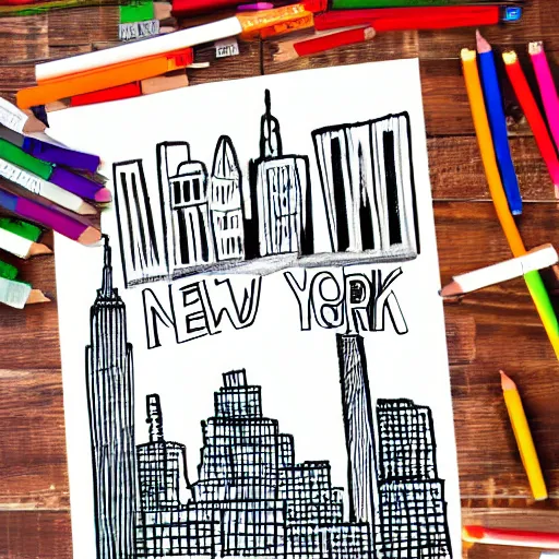 Prompt: toddler drawing of New York