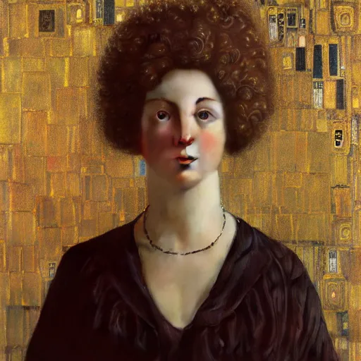 Image similar to 8k, octane render, realism, tonalism, renaissance, rococo, baroque, portrait of artist gustav klimt