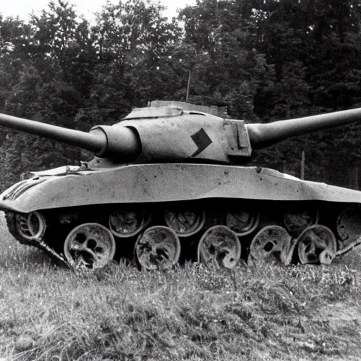 Image similar to a nazi panther tank that has been destroyed, black and white, film grain,