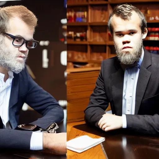 Prompt: magnus carlsen when he will be 8 0 years old, long beard, wrinkles