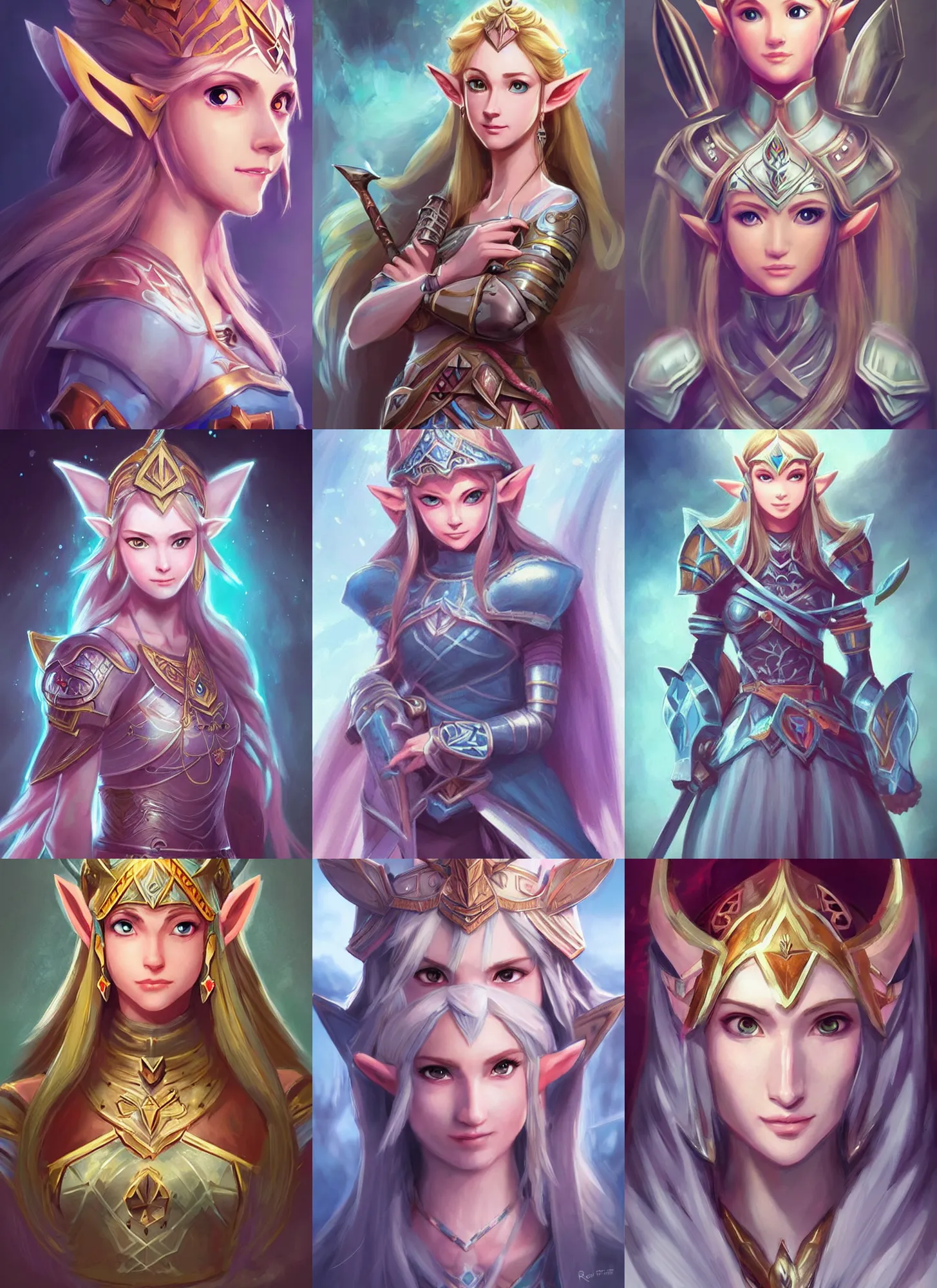Prompt: beautiful portrait of a gorgeous knight who looks like Princess Zelda , character design by Ross Tran, detailed, soft lighting