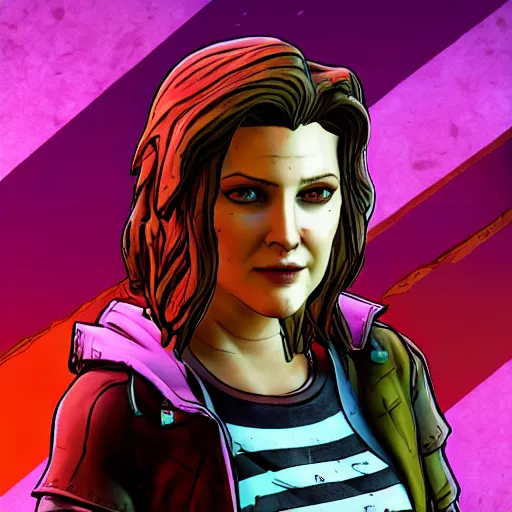 Image similar to drew barrymore portrait, borderlands, tales from the borderlands, the wolf among us, comic, cinematic lighting, studio quality, 8 k