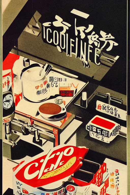 Image similar to coffee advertisment, still life, 1 9 7 0 s japan shouwa advertisement, print, nostalgic