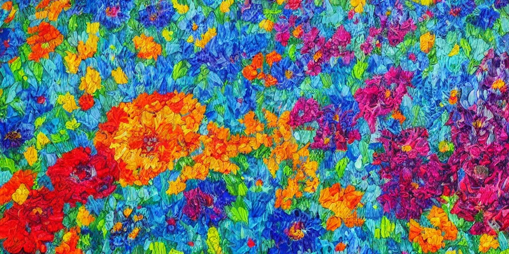 Image similar to flowers landscape, by jenny brozek and adrien cantone, intricate, sharp focus, detailed, lively colors