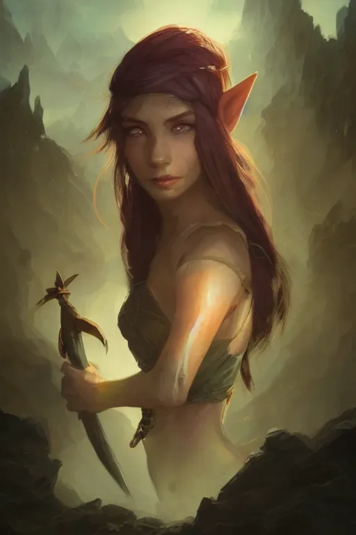 Image similar to dungeons and dragons elf character closeup portrait, dramatic light, lake background, 2 0 0 mm focal length, painted by stanley lau, painted by greg rutkowski, painted by stanley artgerm, digital art, trending on artstation
