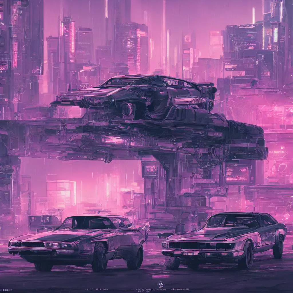 Image similar to cyberpunk synthwave an old soviet car in the soviet yard, intricate, elegant, concept art, smooth, sharp, focus, futuristic, cgsociety, in the style of artstation