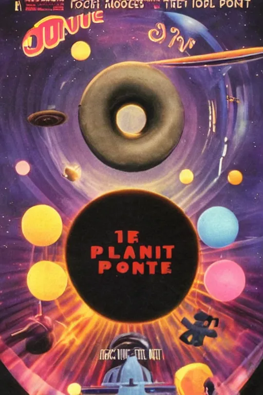 Image similar to movie poster for 1 9 8 0 s sci - fi film donut planet