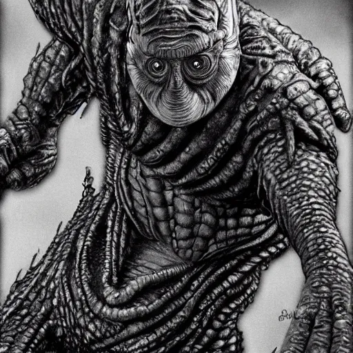 Prompt: highly detailed illustration of gill - man from creature of the black lagoon, hyper realistic, sci - fi horror art, colored, gerald brom