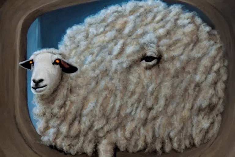 Image similar to sheep in the bridge of a Starship