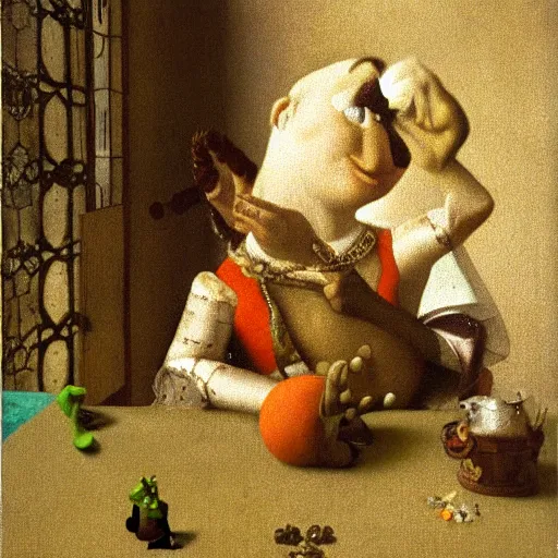 Prompt: shrek with a pearl earing by johannes vermeer, high resolution