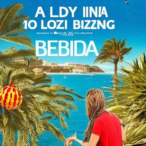 Image similar to a poster for a holiday in ibiza, where the island is burnt due to global warming, realistic, dystopian