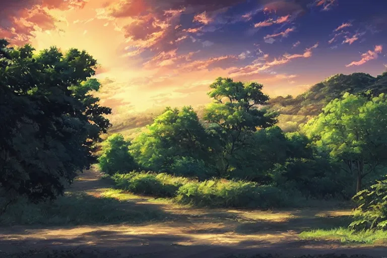 Prompt: Very beautiful painting by City Hunter anime backgrounds HD and Toei animation backgrounds, a beautiful landscape of the french countryside, nice lighting, soft and clear shadows, low contrast, perfect