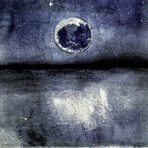 Image similar to a beautiful night sky in water color with moon and stars by ansel adams