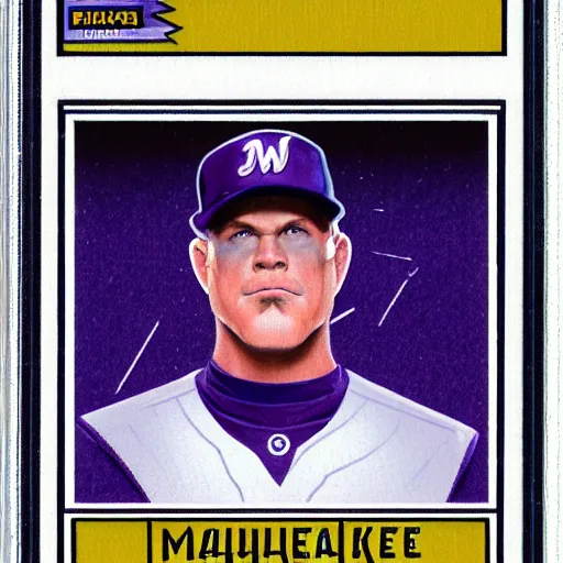 Image similar to Thanos rookie baseball card for the Milwaukee Brewers, photorealistic