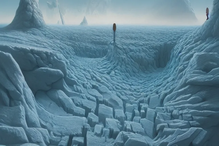 Image similar to surreal frozen landscape, painting by beeple and zdzisław beksinski, a matte painting by li shida, cgsociety, context art, redshift, matte painting, reimagined by industrial light and magic