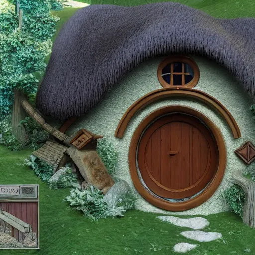 Image similar to blueprints for a hobbit cottage