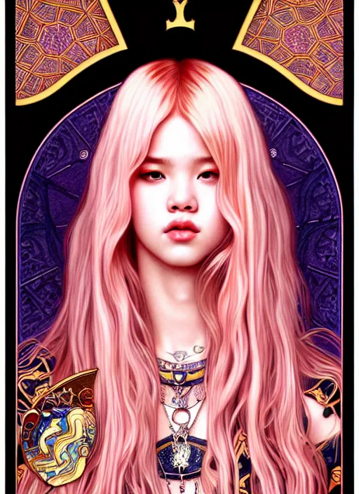 Image similar to jossi of blackpink, king, tarot card, highly detailed, digital painting, smooth, sharp focus, illustration, ultra realistic, 8 k, art by artgerm and alphonse mucha