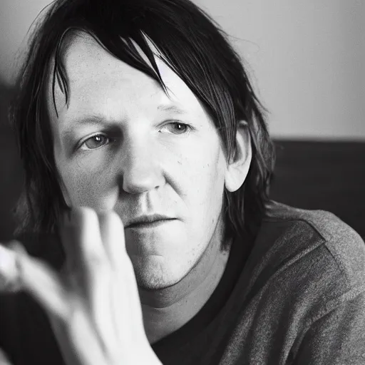 Image similar to elliott smith using a computer, ultra realistic, 8 k, photorealistic