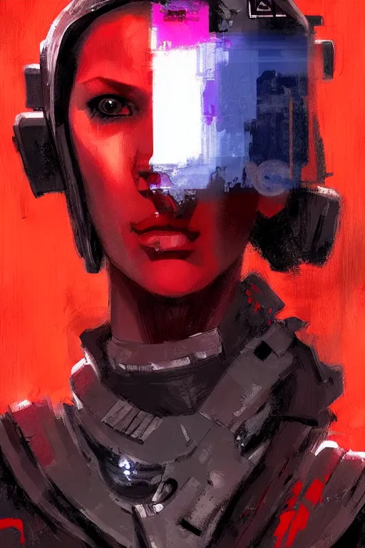 Image similar to full character portrait max mad cyberpunk warhammer 4 0 k, medic sapper not the girl with the pearl earring character design, painting by trending on artstation, jeffery catherine jones