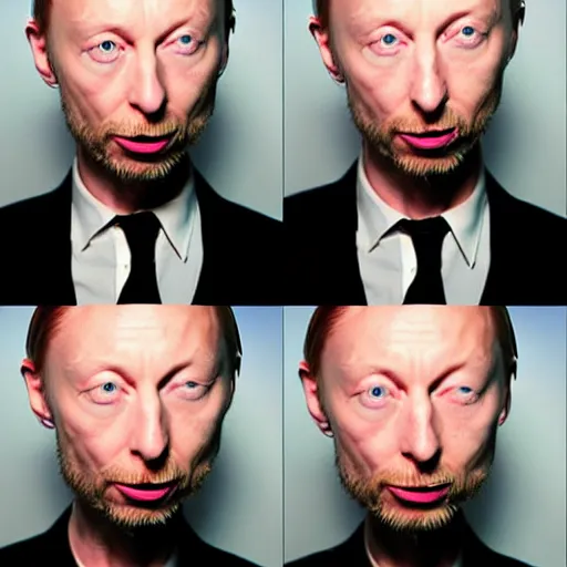 Image similar to photobooth of random thom yorke versions, hyper realistic, many very random variations of thom yorke, various emotions, various poses, high quality photographs, mixed styles, intricate details, diverse