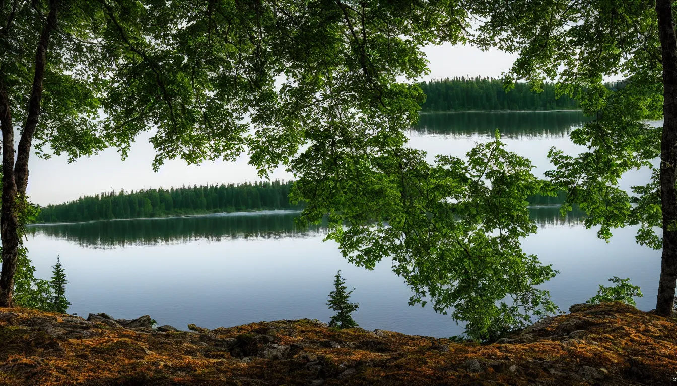 Prompt: eastern european, small lake view from hill shore, national park, nature, atmospheric, ambient vibe, very detailed, high resolution, 8 k