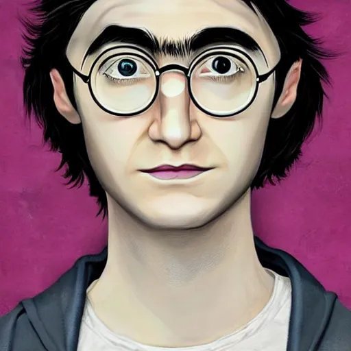 Prompt: Portrait of Harry Potter with highly stylized, geometric face makeup, intricate