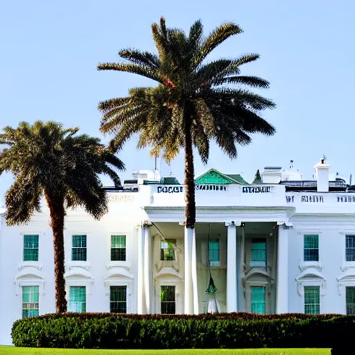 Prompt: palm tree on top of the white house