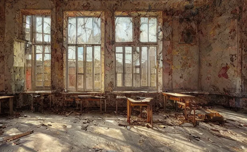 Image similar to Abandoned school. By Konstantin Razumov, highly detailded