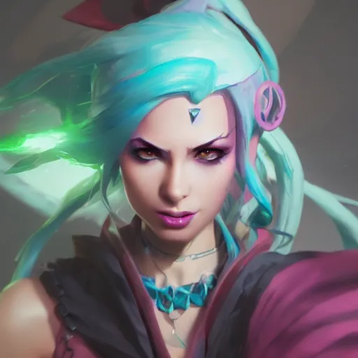 Prompt: jinx from arcane, league of legends, photorealistic, greg rutkowski, artstation,