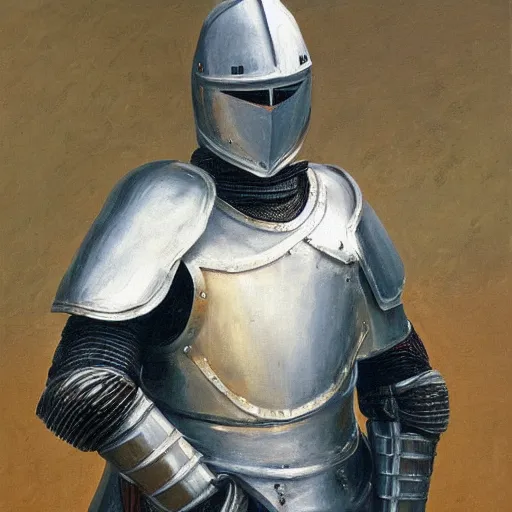 Prompt: a knight in plate armor by pavel sokov, oil painting
