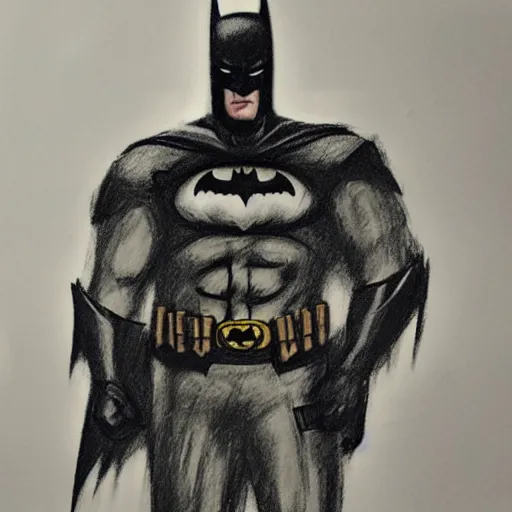 Image similar to charcoal sketch of batman with strong dramatic lighting,