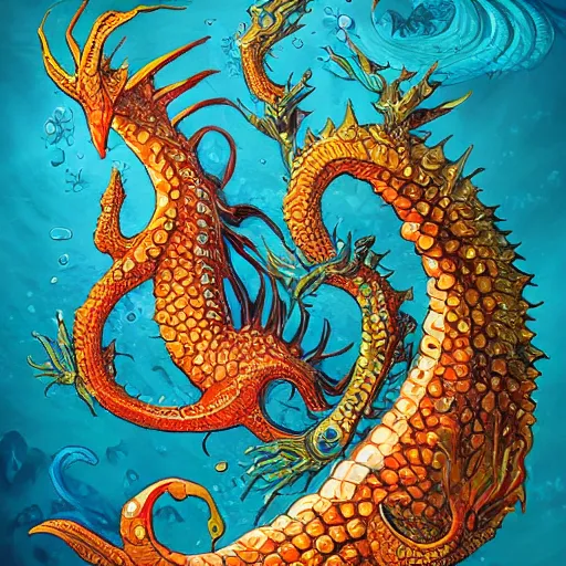 Image similar to underwater sea dragon, d & d style, trending on artstation, colorful, intricate, highly detailed art by ilse gort and yugin maffioli