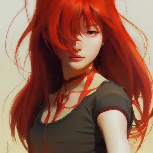 Image similar to asuka langley sohryu, digital painting, artstation, concept art, smooth, sharp focus, illustration, art by artgerm and greg rutkowski, alphonse mucha, boris vallejo, george doutsiopoulos, and frank frazetta