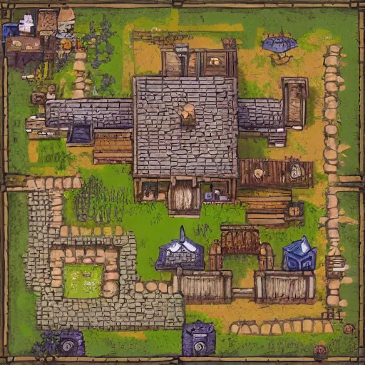 Image similar to A 520x520 detailed vector art presenting an aerial view of a cartoonish tavern by dungeondraft, Patreon content, containing tables and walls, HD, straigth lines, vector, grid, dnd map , map patreon, fantasy maps, foundry vtt, fantasy grounds, aerial view ,dungeondraft , tabletop, inkarnate, dugeondraft, roll20