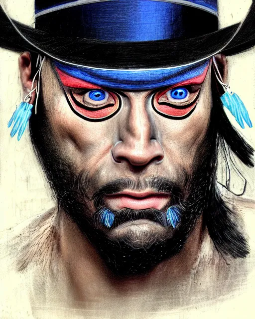 Image similar to realistic portrait of randy macho man savage, crying big blue tears, by leonardo davinci, ultra detailed, character design, concept art, trending on artstation,