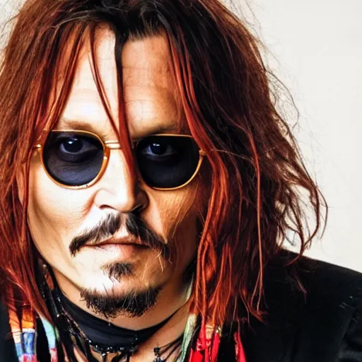 Image similar to photo of johnny depp with a ginger hair women studio portrait