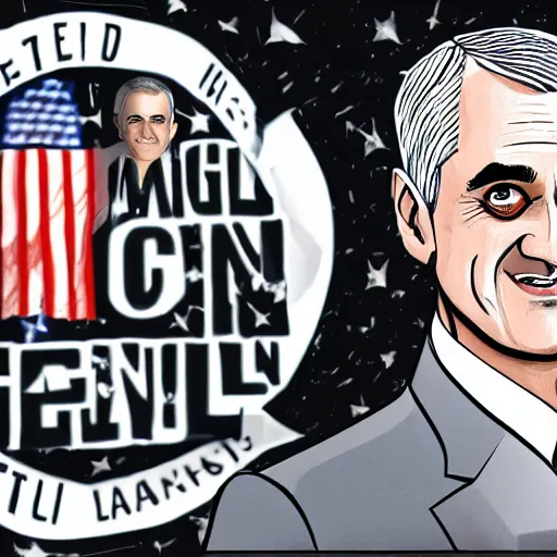 Image similar to digital illustration of secretary of denis mcdonough, glowing eyes, light shining from eyes, evil laugh, menacing, villain, clean lines, clean ink