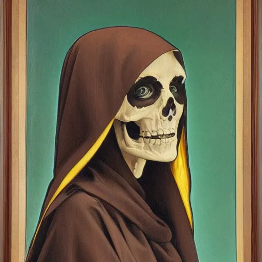 Prompt: a portrait of a skeleton nun in the style of Alphonse Mucha,Realistic style,oil on canvas