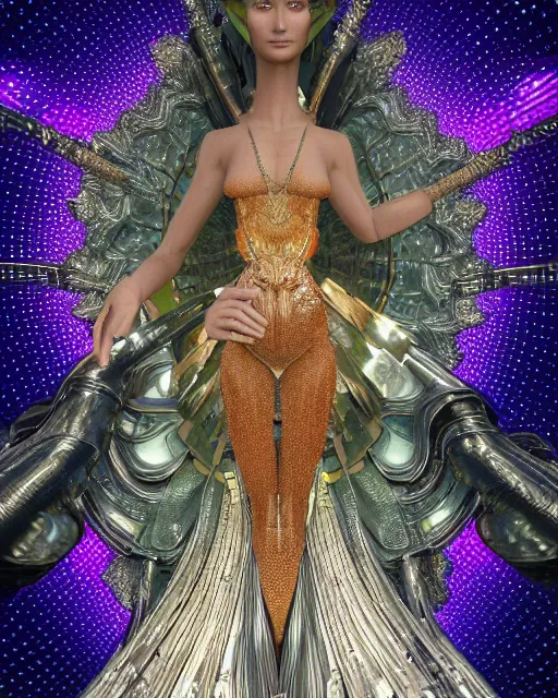 Image similar to a highly detailed metahuman 4 k close up render of an alien goddess bella hadid monument tool music videos in iris van herpen dress schiaparelli in diamonds crystals swarovski and jewelry iridescent in style of alphonse mucha gustav klimt trending on artstation made in unreal engine 4