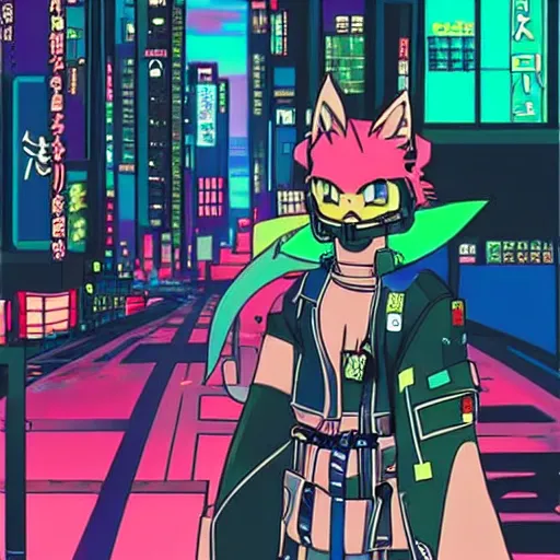 Image similar to cyberpunk cat, 9 0 s japan anime style