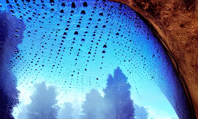 Image similar to beautiful photograph of a vertical tunnel made of raindrops in the blue sky, between a dried up river and the sun, highly-detailed, fantastic, dramatic lighting, artstation, 4k