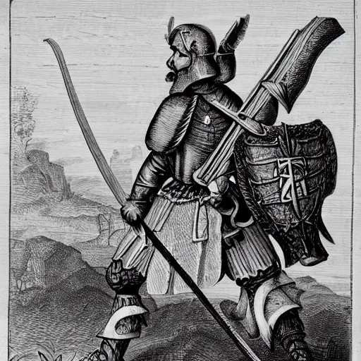 Prompt: Landsknecht with halberd