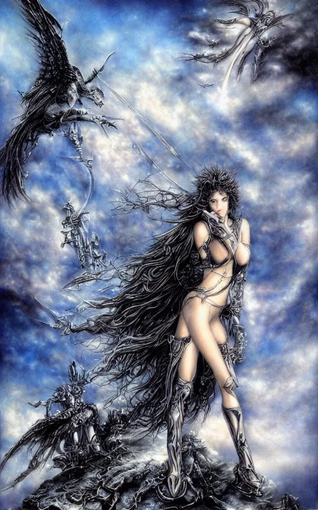 Prompt: sky heavy metal airbrush fantasy 80s by luis royo, masterpiece