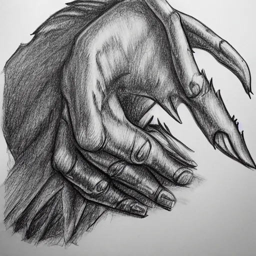 Image similar to a hand drawn pencil sketch of a monster black and white illustration